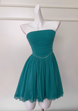 blue A-line strapless chiffon short prom dress, lake blue homecoming dress HZ1024
