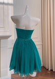 blue A-line strapless chiffon short prom dress, lake blue homecoming dress HZ1024