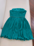 blue A-line strapless chiffon short prom dress, lake blue homecoming dress HZ1024