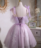 A-line sweetheart neckline tulle lace short prom dress, purple homecoming dress HZ1024