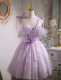 A-line sweetheart neckline tulle lace short prom dress, purple homecoming dress HZ1024