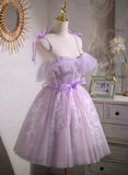 A-line sweetheart neckline tulle lace short prom dress, purple homecoming dress HZ1024