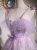 A-line sweetheart neckline tulle lace short prom dress, purple homecoming dress HZ1024