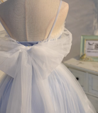 blue A-line tulle lace beaded short prom dress, light blue homecoming dress HZ1024