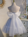 blue A-line tulle lace beaded short prom dress, light blue homecoming dress HZ1024