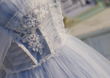 blue A-line tulle lace beaded short prom dress, light blue homecoming dress HZ1024