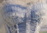blue A-line tulle lace beaded short prom dress, light blue homecoming dress HZ1024