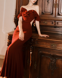 Burgundy Off-the-shoulder Fishtail Dress Slim Fit Party Dress HZ1024