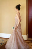 A-line tulle beaded long prom dress, pink formal long dress HZ1024