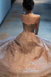 A-line tulle beaded long prom dress, pink formal long dress HZ1024