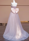A-line tulle beaded long prom dress, pink formal long dress HZ1024
