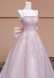 A-line tulle beaded long prom dress, pink formal long dress HZ1024