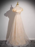 A-line off-the-shoulder tulle sequined long prom dress, sweet 16 dress HZ1024
