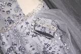 A-line Sweetheart Neck Tulle Rhinestone Long Prom Dress, Grey Formal Long Dress HZ1024
