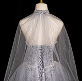 A-line Sweetheart Neck Tulle Rhinestone Long Prom Dress, Grey Formal Long Dress HZ1024