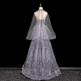 A-line Sweetheart Neck Tulle Rhinestone Long Prom Dress, Grey Formal Long Dress HZ1024