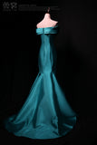 mermaid off-shoulder satin long prom dress,blue formal long dress HZ1024