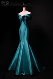 mermaid off-shoulder satin long prom dress,blue formal long dress HZ1024