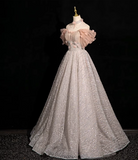 V-neck tulle sequin long prom dress, formal long dress HZ1024