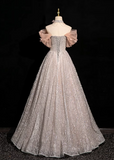 V-neck tulle sequin long prom dress, formal long dress HZ1024