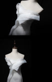 Strapless Mermaid Tulle Satin Long Prom Dress, White Formal Dress HZ1024