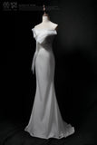 Strapless Mermaid Tulle Satin Long Prom Dress, White Formal Dress HZ1024