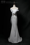 Strapless Mermaid Tulle Satin Long Prom Dress, White Formal Dress HZ1024