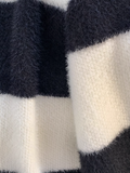 loose lazy style mink black and white striped mid-length sweater HZ1024