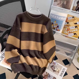 loose lazy style mink black and white striped mid-length sweater HZ1024
