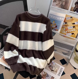 loose lazy style mink black and white striped mid-length sweater HZ1024