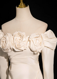 Mermaid Off Shoulder Long Satin Prom Dress, Beige Formal Dress HZ1024