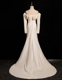 Mermaid Off Shoulder Long Satin Prom Dress, Beige Formal Dress HZ1024