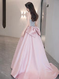 A-line satin sequin long prom dress, pink formal dress HZ1024