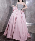 A-line satin sequin long prom dress, pink formal dress HZ1024