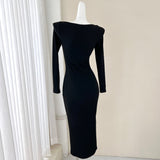 black long sleeve dress, birthday dress HZ1024