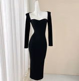 black long sleeve dress, birthday dress HZ1024