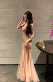 retro sequined mesh dress Party dress HZ1024