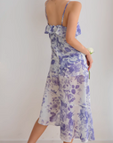 retro ruffle hem purple floral suspender dress HZ1024
