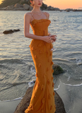 Mermaid Spaghetti Strap 3D Flower Long Prom Dress HZ1024