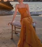 Mermaid Spaghetti Strap 3D Flower Long Prom Dress HZ1024
