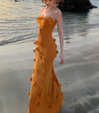 Mermaid Spaghetti Strap 3D Flower Long Prom Dress HZ1024