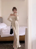 off-the-shoulder long-sleeved dress HZ1024