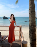 Swing Neck Shiny Silk Suspender Fishtail Skirt HZ1024