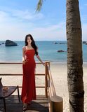 Swing Neck Shiny Silk Suspender Fishtail Skirt HZ1024