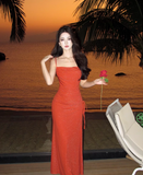 Swing Neck Shiny Silk Suspender Fishtail Skirt HZ1024