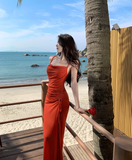Swing Neck Shiny Silk Suspender Fishtail Skirt HZ1024