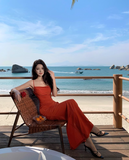 Swing Neck Shiny Silk Suspender Fishtail Skirt HZ1024