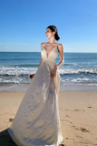 A-line halterneck long dress, backless beach dress HZ1024