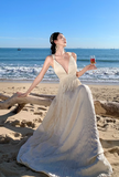 A-line halterneck long dress, backless beach dress HZ1024