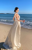 A-line halterneck long dress, backless beach dress HZ1024